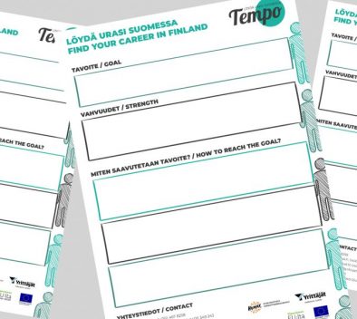 Tempo-hankkeen papereita, joissa löydä urasi suomessa-kartoitus.