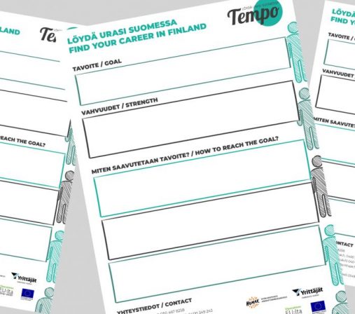 Tempo-hankkeen papereita, joissa löydä urasi suomessa-kartoitus.
